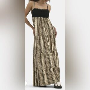 No Boundaries Black and Cream Tiered Maxi Dress